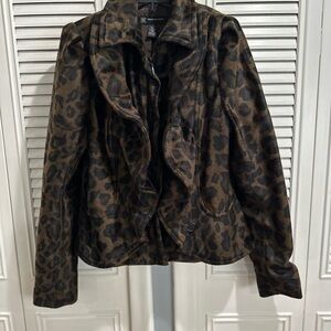 INC International Concepts Brown Leopard Teddy Jacket